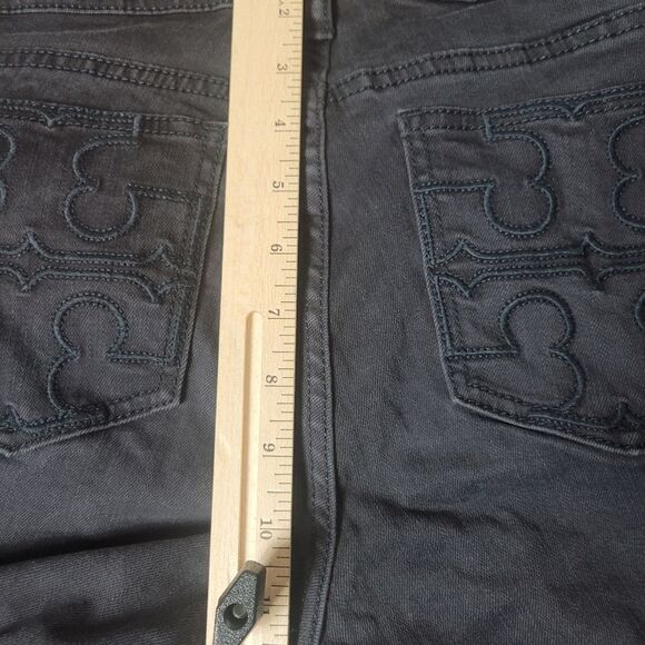 Tory Burch Super Skinny Womens Black Jeans Size 29 Embroidered Logo Packet - Picture 12 of 15